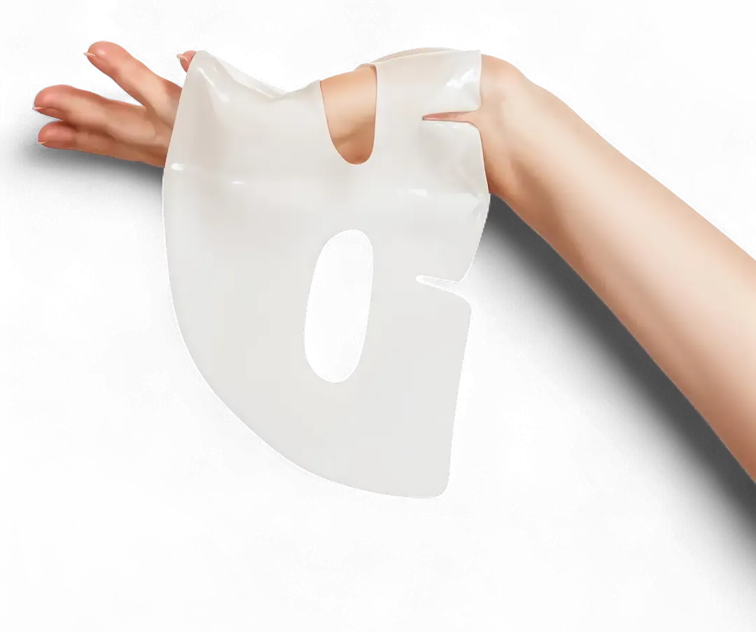 Hand holding hydrogel mask